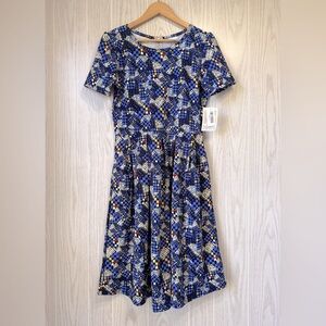 LuLaRoe Women’s Amelia Fit and Flare Dress Unicorn Geometric Size L NWT